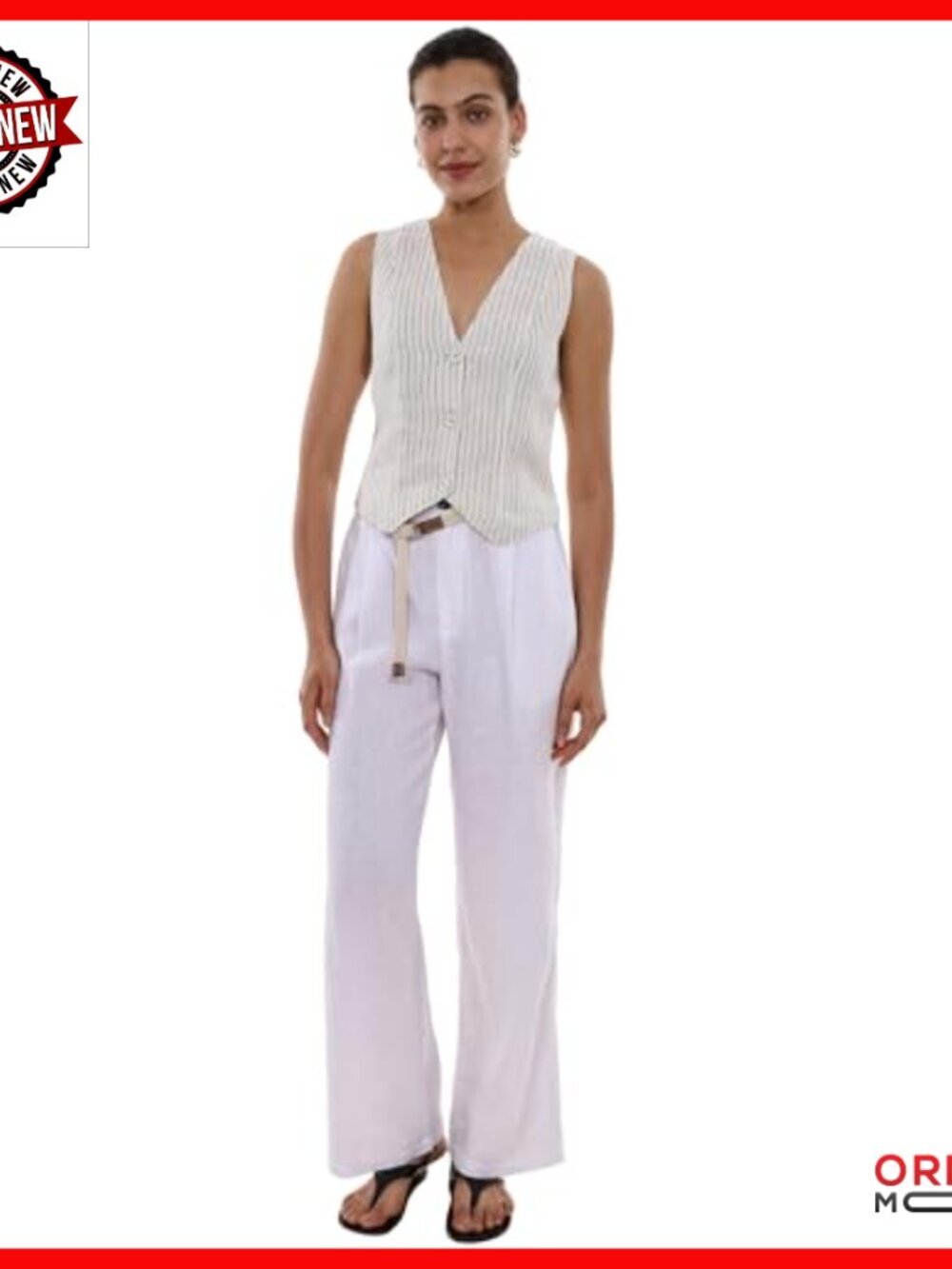 Linen Wide Leg Pants High Waisted Casual Trousers with Pockets Summer - Picture 4 of 7
